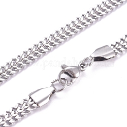 Collares de cadena de eslabones cubanos con corte de diamante de acero inoxidable 304 para hombres, con cierre de langosta, color acero inoxidable, 23.6 pulgada (60 cm)