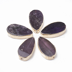 Natural Amethyst Beads, with Golden Tone Brass Findings, teardrop, 46x25~26x9~10mm, Hole: 1.2mm