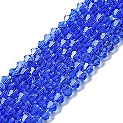 Cristallo austriaco imitazione 5301 bicone perline, sfaccettate perle di vetro fili, blu, 6x6mm, Foro: 1.2 mm, circa 47~48pcs/filo, 10.24 pollice ~ 10.43 pollici (26~26.5 cm)