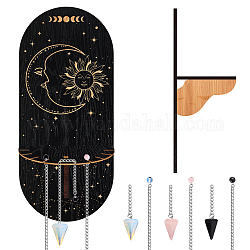 Craspire DIY Pendulum Divination Making Kit, einschließlich Kegel-Mischedelstein-Wünschenpendel, schwarzes ovales hängendes Kristallregal aus Holz, Hexenmaterial Heimdekoration, Mondmuster, 240 mm