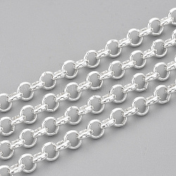 304 Stainless Steel Rolo Chains, Belcher Chain, Unwelded, with Spool, Silver Color Plated, 5x1.5mm, about 32.8 Feet(10m)/roll