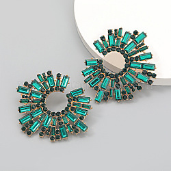 Orecchini a bottone irregolari con strass lucidi, orecchini in lega a forma di sole da donna, smeraldo, 58x68mm