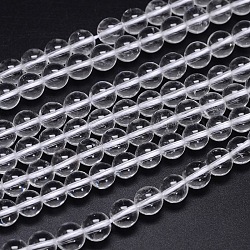 Fili rotondi di perline di cristallo di quarzo naturale di grado naturale, perle di cristallo di rocca, chiaro, 8mm, Foro: 1.2 mm, circa 49pcs/filo, 15.5 pollice