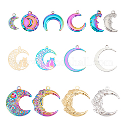 arricraft 28 Pcs 14 Styles Moons Stainless Steel Pendants, Plated Moons Pendant with Cat Rosette Flat Round Accessories DIY Applicable Necklace Bracelet Earrings Key Chain Decorations