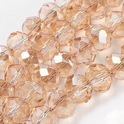 Chapelets de perles en verre électroplaqué, facettes rondelle, verge d'or pale, 6x4mm, Trou: 1mm, Environ 85~88 pcs/chapelet, 16.1~16.5 pouce (41~42 cm)