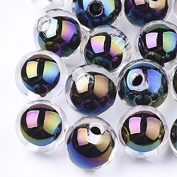 Transparente Acryl Perlen, UV-Beschichtung & Regenbogen, Perle in Perlen, Hälfte gebohrt Perlen, Runde, Farbig, 15.5x15 mm, Halb Loch: 3.5 mm