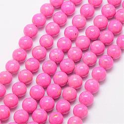 Dyed Fossil Beads, Round, Hot Pink, 14mm, Hole: 1mm, about 28pcs/strand, 16inch