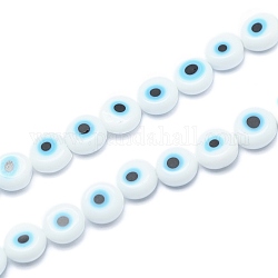 Chapelets de perles rondes de chalumeau manuelles de mauvais œil, blanc, 8x3.2mm, Trou: 1mm, Environ 49 pcs/chapelet, 14.56 pouce