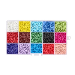 195g 15 Farben Glas Saatperlen, opaken Farben Saatgut, kleine Bastelperlen für die Herstellung von DIY-Schmuck, Runde, Mischfarbe, 12/0, 1.5~2x1.5~2 mm, Bohrung: 0.5~1 mm, 13 g / Farbe