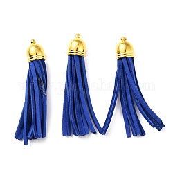 (распродажа с дефектом: окисление) золотые латунные замшевые кисточки большие подвески, для изготовления ремешков для сотовых телефонов, синие, 66x20 мм, отверстие : 1.6 мм
