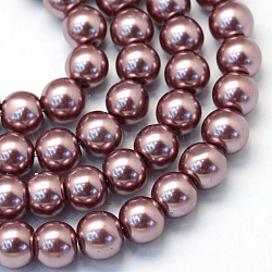 Backen gemalt pearlized Glasperlen runden Perle Stränge, Sattelbraun, 12 mm, Bohrung: 1.5 mm, ca. 70 Stk. / Strang, 31.4 Zoll
