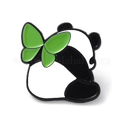 Schmetterling auf der Rückseite Panda Emaille Pin, Brosche aus schwarzer Legierung für Rucksackkleidung, lime green, 25x24x1 mm