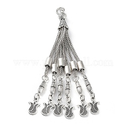 Grandi pendenti della nappa della catena del cordolo della lega di stile tibetano, fiore, argento antico, 100x8.5mm, Foro: 5 mm