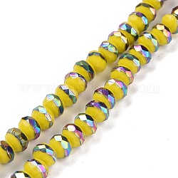 Fili di perline porcellana fatto a mano , sfaccettato , rondelle, mezzo placcato, giallo, 8x6.5mm, Foro: 1.4 mm, circa 66pcs/filo, 16.77 pollice (42.6 cm)