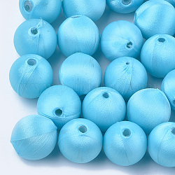 Polyester Thread Fabric Covered Beads, with ABS Plastic, Round, Sky Blue, 20x21.5mm, Hole: 3mm