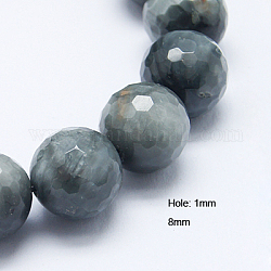 Fili di perle di occhio di falco naturale, sfaccettato, tondo, 8mm, Foro: 1 mm