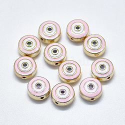 Perles d'émail en alliage, plat rond avec des yeux, or clair, rose, 10x5mm, Trou: 1.2mm
