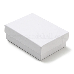 Cajas de embalaje de joyería de cartón, con la esponja en el interior, para anillos, pequeños relojes, collares, pendientes, pulsera, Rectángulo, blanco, 8.9x6.85x3.1 cm