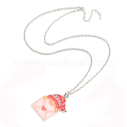 Valentine's Day Acrylic Pendant Necklace with Zinc Alloy Chains, Gnome with Heart, Salmon, 22.24 inch(56.5cm), Pendant: 46.5x36mm