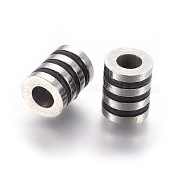 304 Stainless Steel European Beads, Large Hole Beads, with Plastic, Grooved Column, Stainless Steel Color, 10x8mm, Hole: 4mm