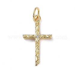 Brass Micro Pave Cubic Zirconia Pendants, Long-Lasting Plated, Real 18K Gold Plated, Cross, Clear, 20x11x1.9mm, Hole: 3.5mm