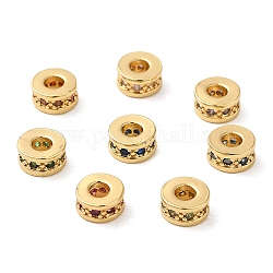 Rack Plating Brass Cubic Zirconia Beads, Long-Lasting Plated, Lead Free & Cadmium Free, Real 18K Gold Plated, Column, Mixed Color, 6x3mm, Hole: 2.5mm