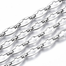 304 Stainless Steel Link Chains, with Spool, Unwelded, Nickel Free, Oval with Hollow Cross, Stainless Steel Color, 13.5x6.5x1.5mm