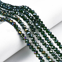 Стеклянные бусины с гальваническим покрытием , с покрытием AB цвета, граненые, рондель, темно-зеленый, 6x5 мм, отверстие : 1 мм, около 85~88 шт / нитка, 16.1~16.5 дюйм (41~42 см)