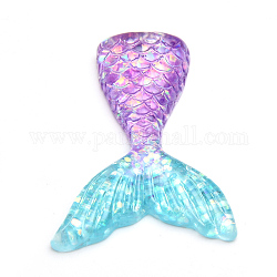 Resin Cabochons, with Glitter Powder, Mermaid Tail Shaped, Deep Sky Blue, 41~45x33x7mm