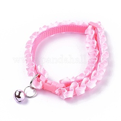 Adjustable Polyester Lace Dog/Cat Collar, Pet Supplies, with Iron Bell and Polypropylene(PP) Buckle, Pink, 21~35x0.9cm, Fit For 19~32cm Neck Circumference