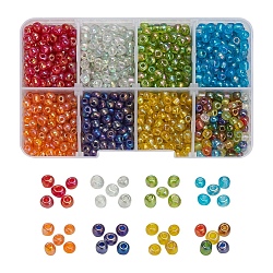 8 couleurs perles de rocaille rondes en verre, couleurs transparentes arc, ronde, couleur mixte, environ 15g / couleur