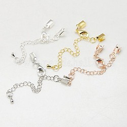 Iron Chain Extender, with Brass Folding Crimp Ends, Mixed Color, Chains: 56~62mm long, Lobster Clasp: 12x8x3mm, End: 9x4mm, Iron Circle: 3mm inner diameter.