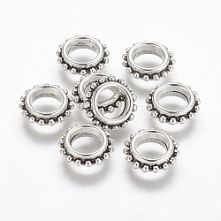 Abalorios separadores de aleación de estilo tibetano, sin plomo y cadmio, anillo, plata antigua, rerondana plana, aproximamente 13.5 mm de diámetro, 4.5 mm de espesor, agujero: 7 mm
