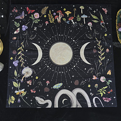 Tessuto in velluto, tessuto da scrivania dei tarocchi, quadrato con motivo a luna e funghi, colorato, 640x640mm