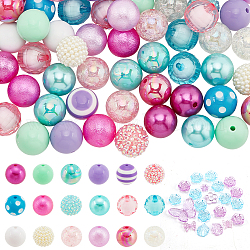 Ensembles de perles acryliques de style mixte pandahall elite 20 style, rond & fleur & papillon, couleur mixte, 19~20mm