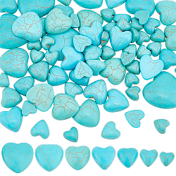 PandaHall 74pcs Turquoise Stone Cabochons, 7 Sizes Heart Gemstone Tiles Blue Texture Gemstone Tiles Dome Bead Stone Cabochon Tile for Bracelet Necklace Earrings Cameo Jewellery Making, 10~24mm