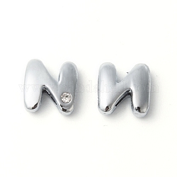 Alloy Rhinestone Initial Letter.N Slide Charms Fit DIY Wristbands & Bracelets, Nickel Free, about 12mm long, hole: about 8.2x0.8mm