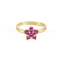 Verstellbarer Ring mit Glasblume, Echter 18 Karat vergoldeter Messingschmuck für Frauen, cadmiumfrei und bleifrei, Medium violett rot, uns Größe 7 1/4 (17.5mm)
