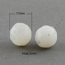 Perles acryliques, style de pierres fines imitation, facette, ronde, blanc, 11mm, Trou: 2mm
