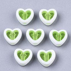 Perles en acrylique transparente, bord opaque, cœur, lime green, 7.5x8.5x4mm, Trou: 1.8mm
