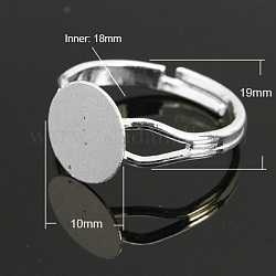Компоненты латунные кольца, основная фурнитура для колльца, регулируемый, серебристый цвет, 18 мм внутренним диаметром, лоток : 10 мм