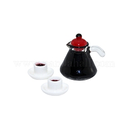 Mini-Kaffeekannen- und Tassensets aus Kunstharz, Miniatur-Ornamente, Mikro-Landschaftsgarten-Puppenhauszubehör, vorgetäuschte Requisitendekorationen, Mischfarbe, Kaffeekanne: 16x14mm, Teetasse: 6x11mm, 3 Stück / Set