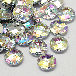 Boutons en acrylique avec strass à Taiwan, facette, 2-trou, disque, colorées, 11.5x4mm, Trou: 1mm