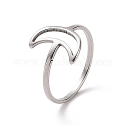 201 Halbmond-Fingerring aus Edelstahl, hohler breiter Ring für Frauen, Edelstahl Farbe, uns Größe 6 1/2 (16.9mm)