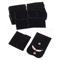 ベルベット ジュエリー フラップ ポーチ  イヤリング用スナップボタン付きエンベロープバッグ  ブレスレット  ネックレス包装  正方形  ブラック  6.9x6.9cm