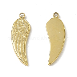 Vacuum Plating 201 Stainless Steel Pendants, Wing Charm, Real 18K Gold Plated, 18x6x1.5mm, Hole: 1.2mm