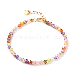 Bracelets en perles de zircon cubique, avec 304 breloques en forme de cœur en acier inoxydable plaqué or et fermoirs à pince de homard, colorées, 7-5/8 pouce (19.5 cm)