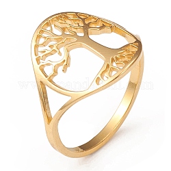304 кольца из нержавеющей стали, широкое кольцо полоса, полое кольцо с деревом жизни кольцо для женщин, золотые, размер США 6 1/2 (16.9 мм), 1.5~15.5 мм