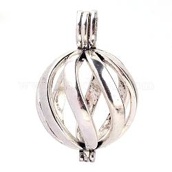 Rack Plating Brass Cage Pendants, For Chime Ball Pendant Necklaces Making, Hollow Round, Antique Silver, 34x22.5x22.5mm, Hole: 3x6mm, inner measure: 19mm