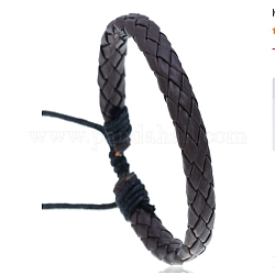 PU Imitation Leather Braided Cord Bracelets for Women, Adjustable Waxed Cord Bracelets, Coconut Brown, 3/8 inch(0.9cm), Inner Diameter: 2-3/8~3-1/2 inch(6.1~8.8cm)
